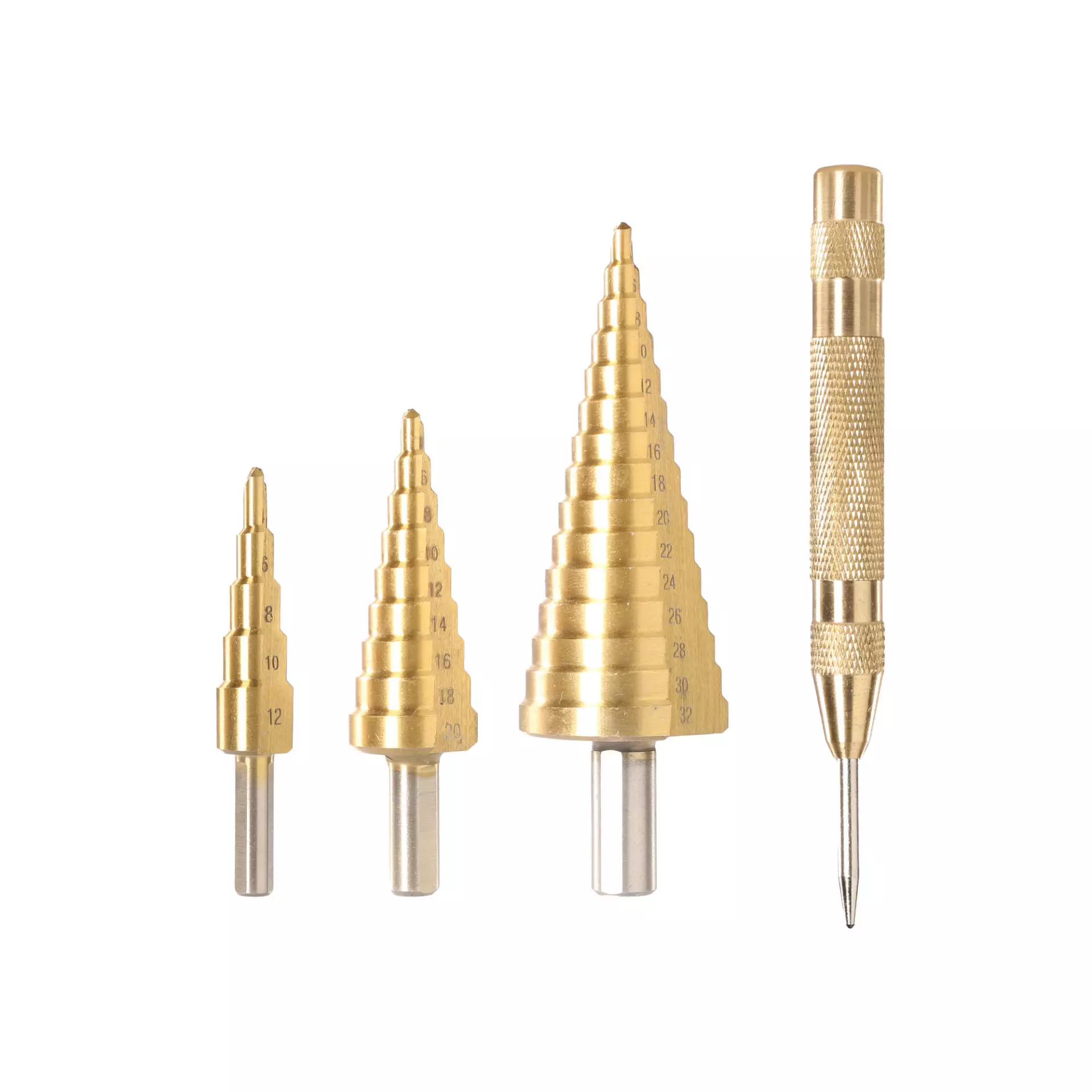 TOTAL Step Drill Bit Set Centre Punch 4 Piece