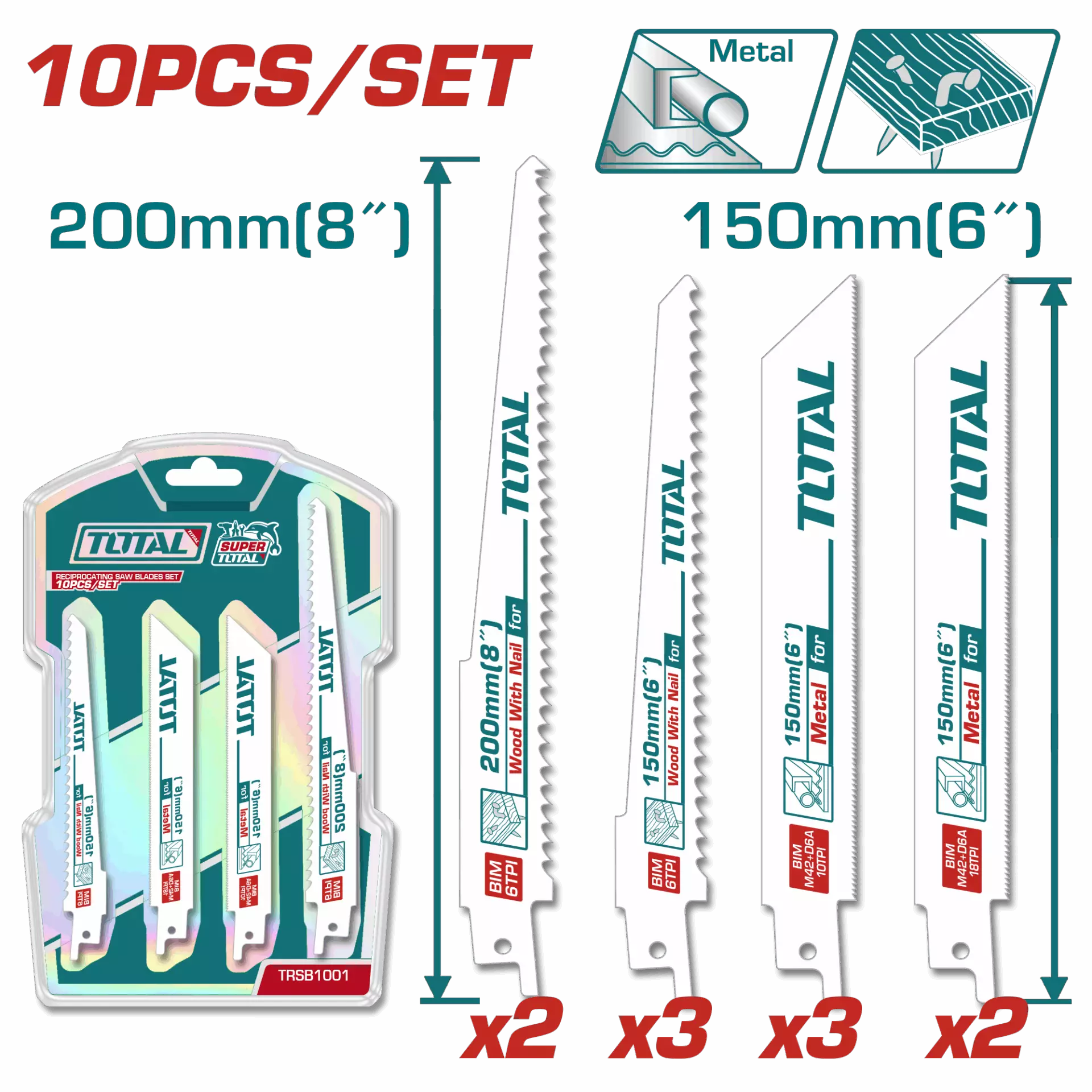 TOTAL Reciprocating Saw Blade Set 10 Piece - Image 2