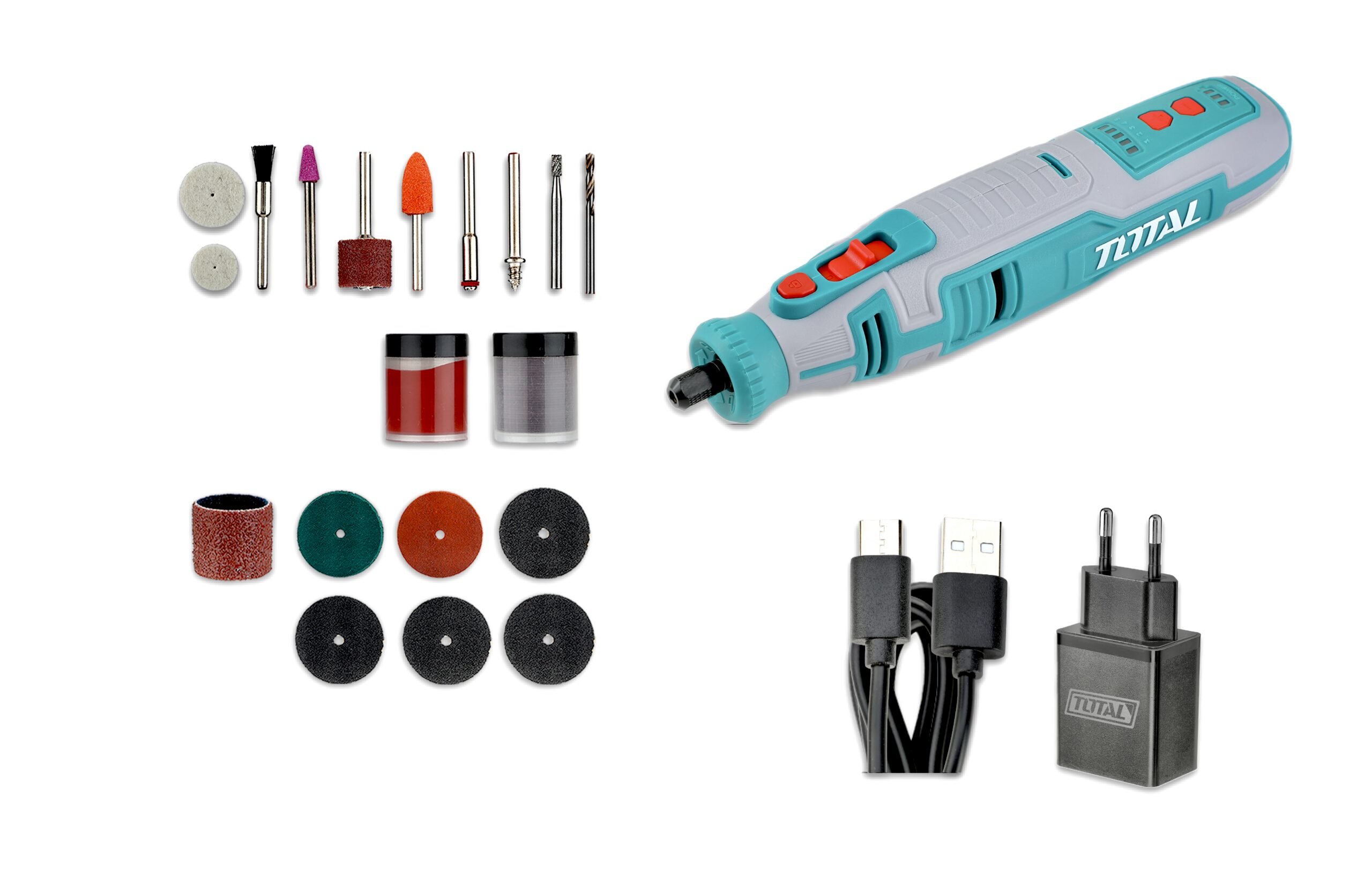 TOTAL Combo Kit KO-02 Cordless Mini Grinder & Rotary Tool Kit